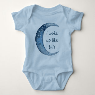 Blue Half Moon   Boy Baby Custom Text Baby Bodysuit