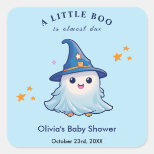 Blue Halloween A Little Boo Baby Shower Square Sticker