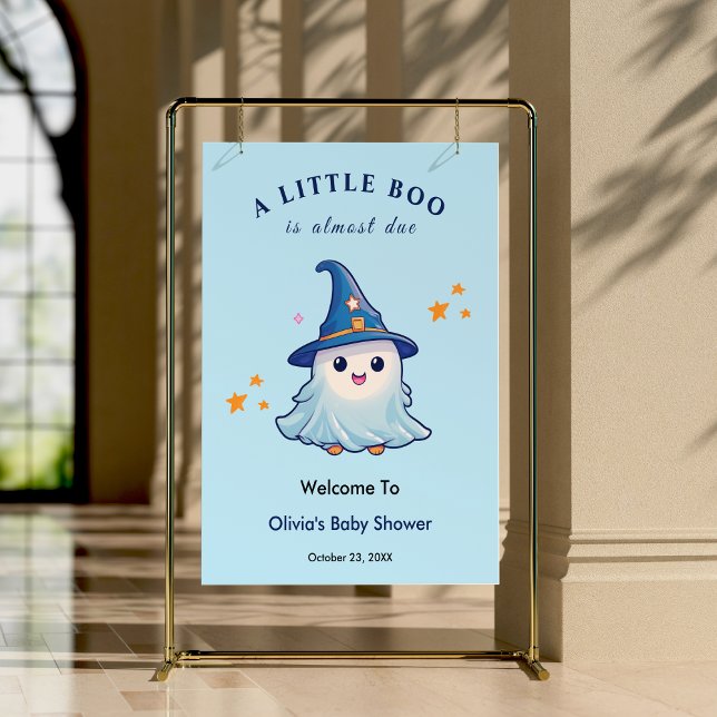 Blue Halloween A Little Boo Baby Shower Welcome  Poster (Blue Halloween A Little Boo Baby Shower Welcome Sign )