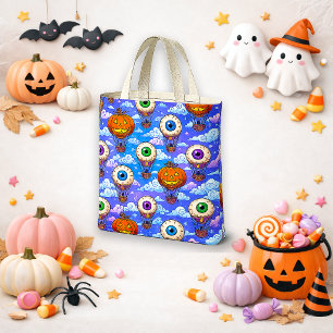 Blue Halloween Balloon Pattern Trick or Treat Tote Bag