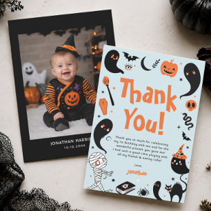 Blue Halloween Birthday Party Boy Thank You Card