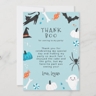 Blue Halloween Birthday Party Thank Boo Thank You Card