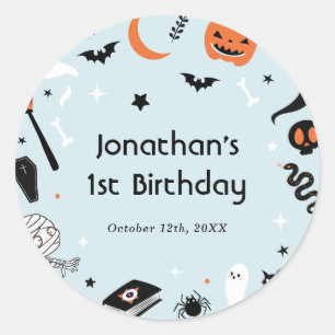 Blue Halloween Boy Birthday Party Classic Round Sticker