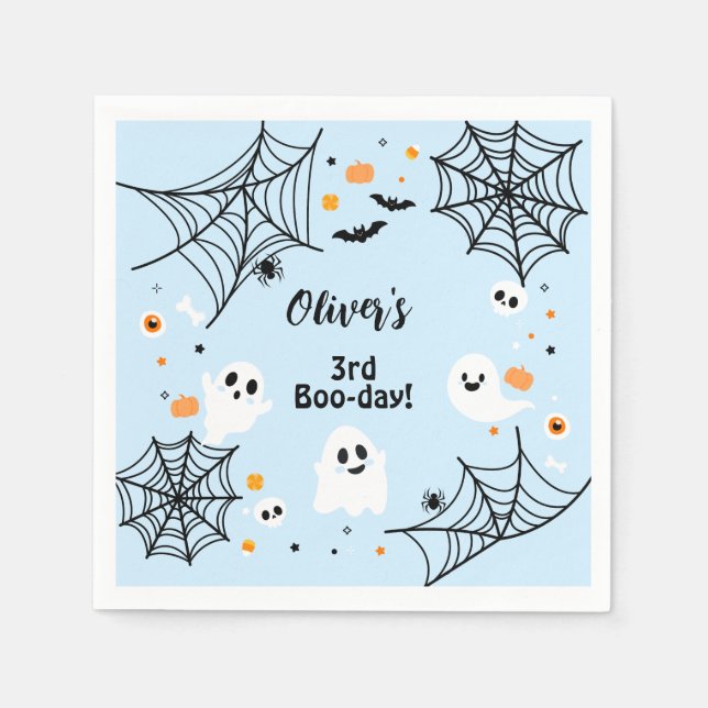 Blue Halloween Cute Ghost Boo-Day Party Napkin (Front)