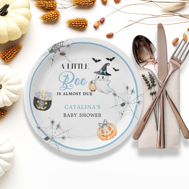 Blue Halloween Ghost Baby Shower Paper Plate (Creator Uploaded)