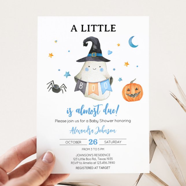 Blue Halloween Ghost Little Boo Baby Shower Invitation (Halloween Baby Shower Invitation
)