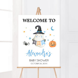 Blue Halloween Ghost Little Boo Welcome Poster