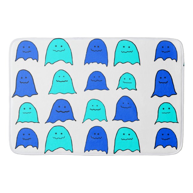 Blue Halloween Ghosts Bath Mat (Front)