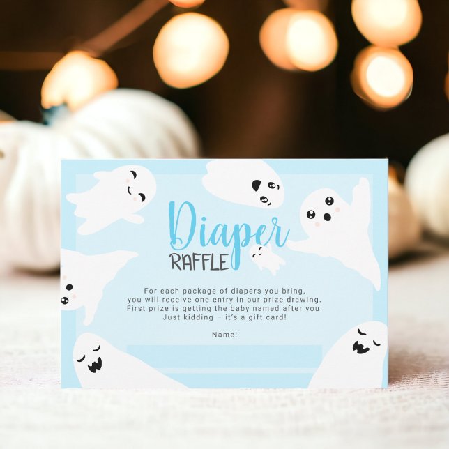 Blue Halloween ghosts diaper raffle baby shower Enclosure Card (Blue Halloween ghosts diaper raffle baby shower Enclosure Card)
