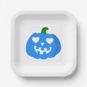 blue halloween heart pumpkin jack-o-lantern paper plate