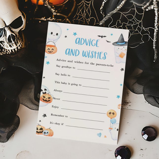 Blue Halloween Little Boo Advice and Wishes Game (Baby is Brewing Baby Shower Advice and Wishes Game)