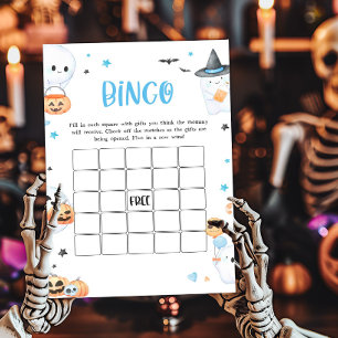 Blue Halloween Little Boo Baby Shower Bingo Game