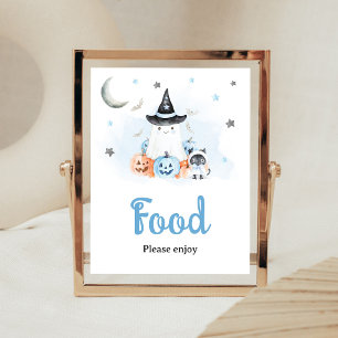 Blue Halloween Little Boo Food Sign