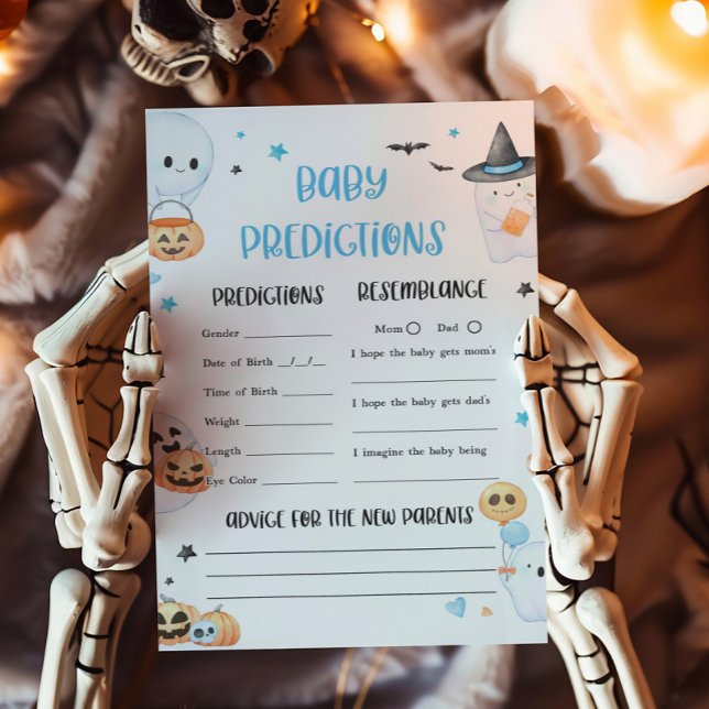 Blue Halloween Little Boo Predictions Baby  Game (Baby is Brewing Baby Shower Advice and Wishes Game)