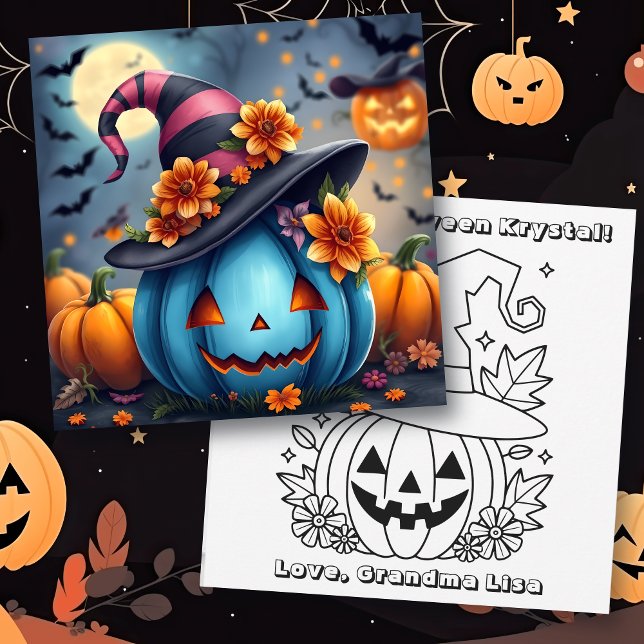 Blue Halloween Pumpkin & Colour Me  Card (Creator Uploaded)