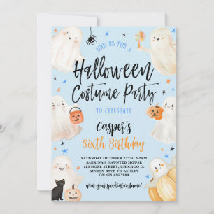 Blue Halloween Spooky Boy Birthday Costume Party   Invitation