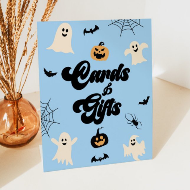 Blue Halloween Spooky Cards & Gifts Pedestal Sign (Creator Uploaded)