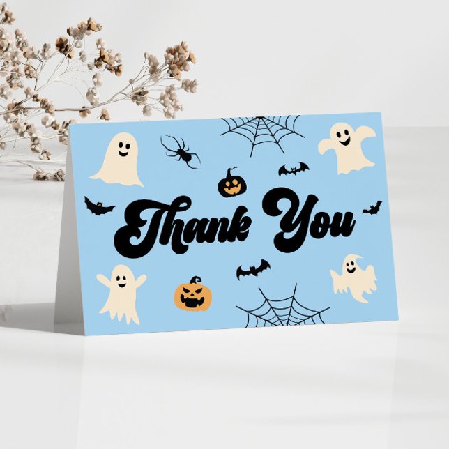 Blue Halloween Spooky Ghosts Baby Shower Thank You Card (Creator Uploaded)