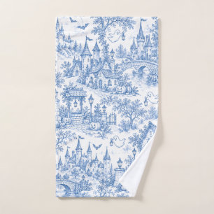 Blue Halloween Toile Pattern Spooky Village Ghosts Hand Towel