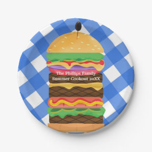 Blue Hamburger Summer Cookout Barbecue Party BBQ Paper Plate