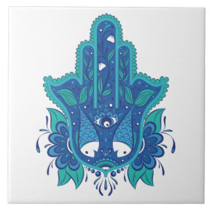 Blue Hamsa Design Ceramic Tile