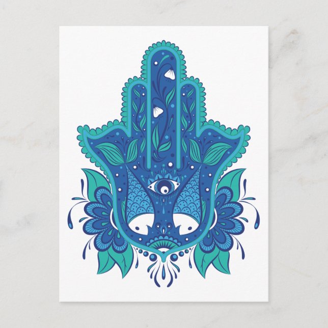 Blue Hamsa Design Postcard (Front)