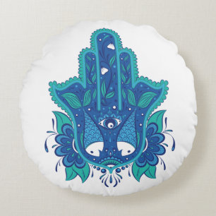 Blue Hamsa Design Round Cushion