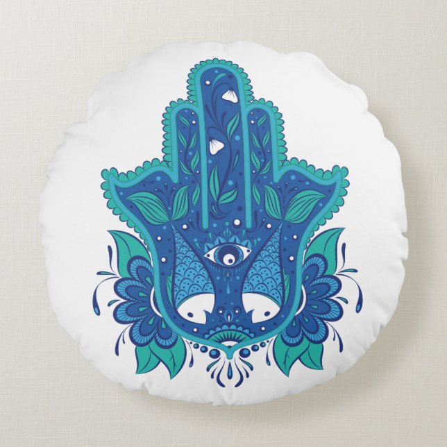 Blue Hamsa Design Round Cushion (Front)