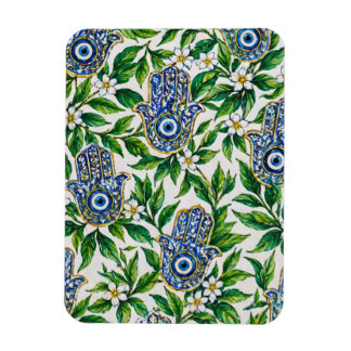 Blue Hamsa Hand of Fatima Floral Pattern Magnet