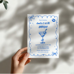 Blue hand Drawing cocktail Birthday party Invitation