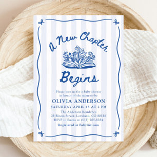 Blue Hand Drawn A New Chapter Begins Baby Shower Invitation