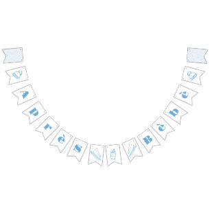 Blue Hand-Drawn Après Bébé Boy Baby Shower Bunting
