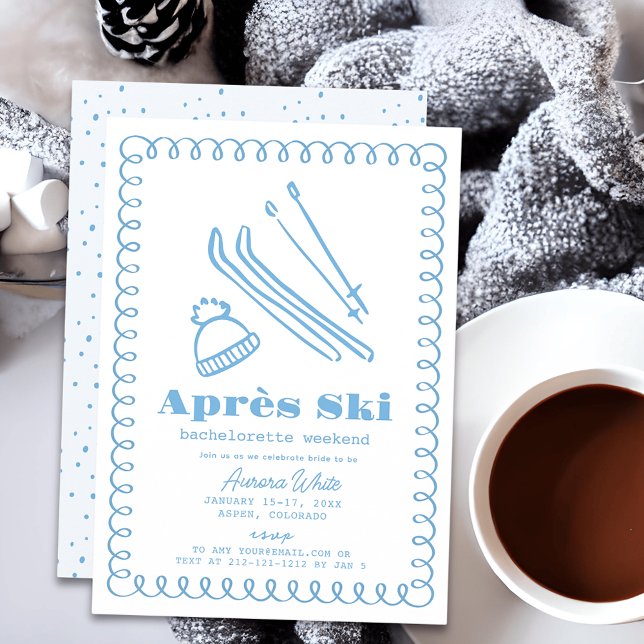 Blue Hand-Drawn Après Ski Bachelorette Weekend Invitation (Creator Uploaded)