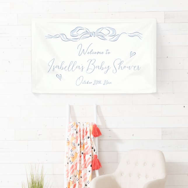 Blue Hand Drawn Bow Baby Shower Welcome  Banner (Insitu)