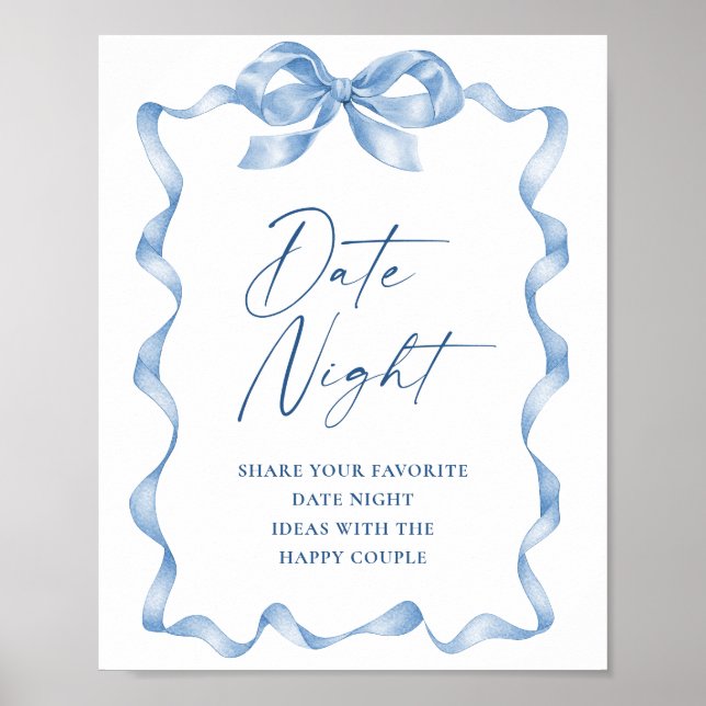 Blue Hand Drawn Bow Date Night Ideas Wedding Poster (Front)