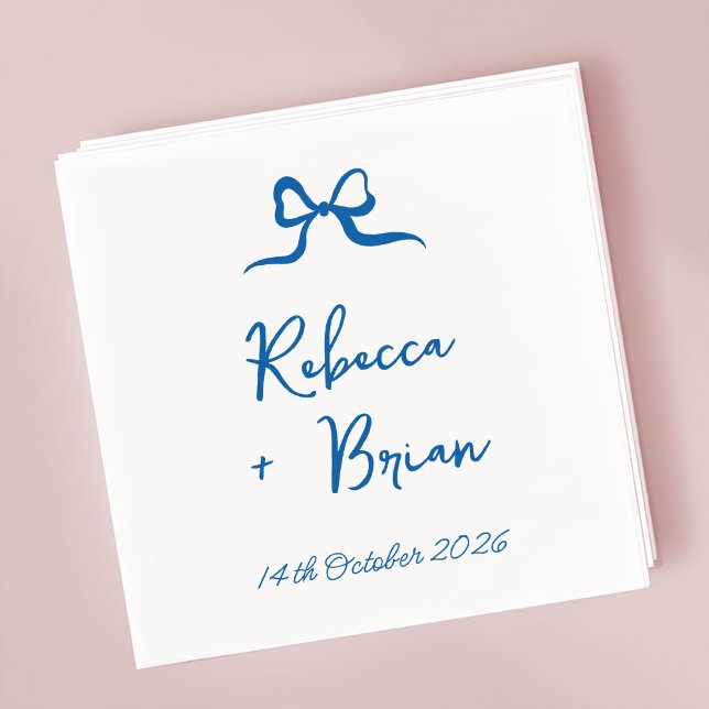 Blue Hand Drawn Bow Ribbon Sketch Wedding Napkin (Creator Uploaded)