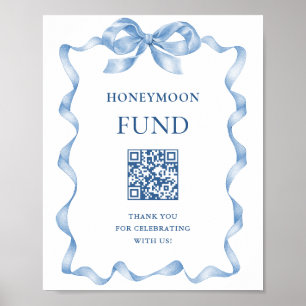 Blue Hand Drawn Bow Wedding Honeymoon Fund Poster