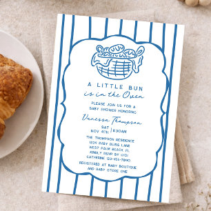 Blue Hand Drawn Bun In The Oven Boy Baby Shower Invitation