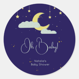 Blue Hand Drawn Celestial Star Moon Baby Shower Classic Round Sticker