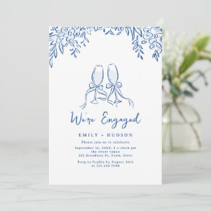 Blue Hand Drawn Cheers Toast Whimsical Engagement Invitation