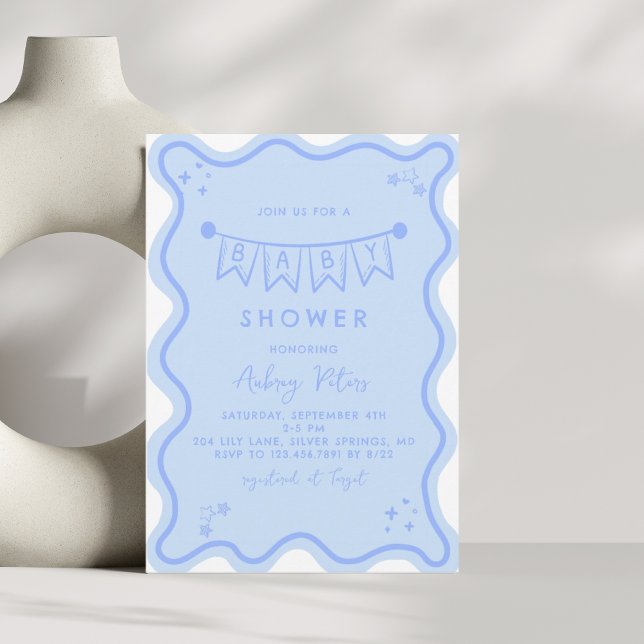 Blue Hand-Drawn Doodle Baby Shower  Invitation (Creator Uploaded)