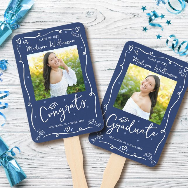 Blue Hand Drawn Doodle Style Graduation 2 Photo Fan (Creator Uploaded)