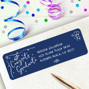 Blue Hand Drawn Doodle Style Graduation Address Return Address Label