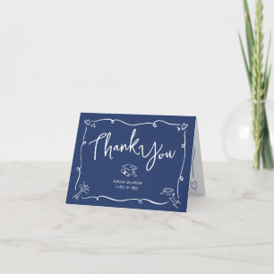 Blue Hand Drawn Doodle Style Graduation Quirky Fun Thank You Card