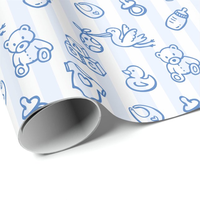 Blue Hand Drawn Doodle Whimsical Baby Shower Wrapping Paper (Roll Corner)