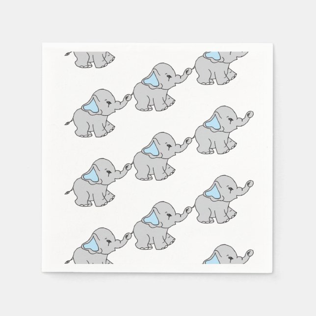 Blue Hand Drawn Elephant Pattern Elephant Cartoon Napkin (Front)