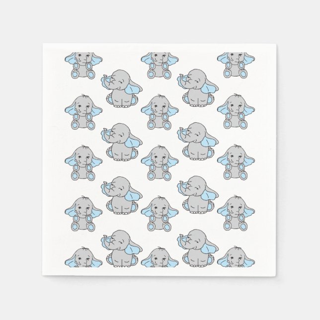 Blue Hand Drawn Elephant Pattern Elephant Cartoon Napkin (Front)