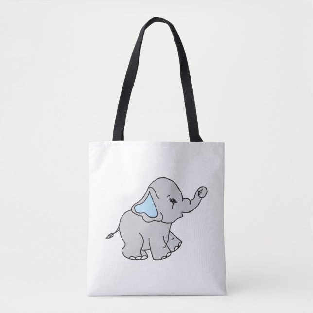 Blue Hand Drawn Elephant Pattern Elephant Cartoon Tote Bag (Front)