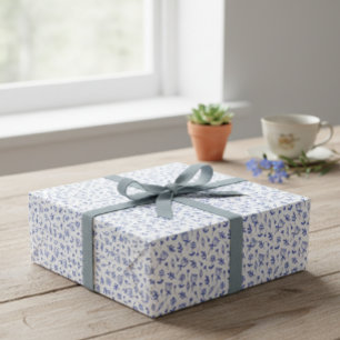 Blue Hand-Drawn Floral and Foliage Line Art Gift  Wrapping Paper