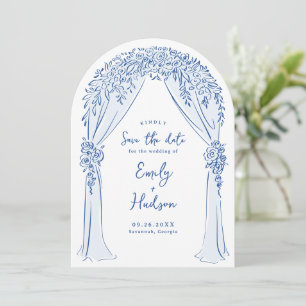Blue Hand Drawn Floral Arch Whimsical Wedding Save The Date